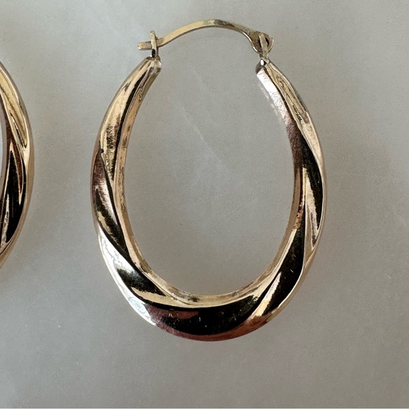 10k Gold Oblong Hoop Earrings - Picture 6 of 16
